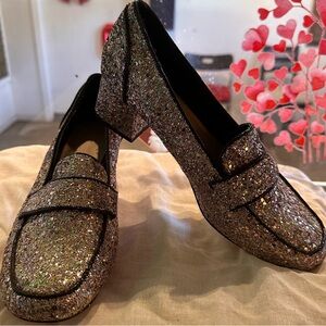 Womens Asos Silver Glittery Loafers Sz 7